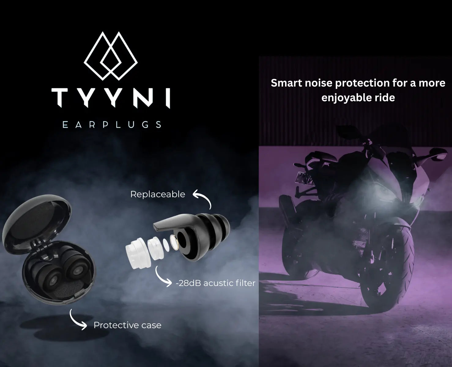 Muffler-korvatulpat istuvat matalaprofiilinsa ansiosta täydellisesti kypärän alle aiheuttamatta painetta tai epämukavuutta. Ne vähentävät haitallista tuulimelua, mutta sallivat puhelinjärjestelmien ja liikenneäänten kuulua läpi turvallisesti.